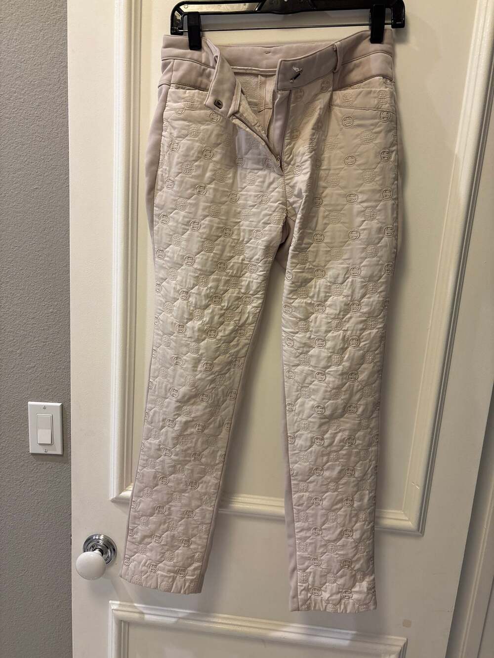 BMU Sports Luxury Quilted Knit Hybrid Golf Pants Cream Ivory Women's M